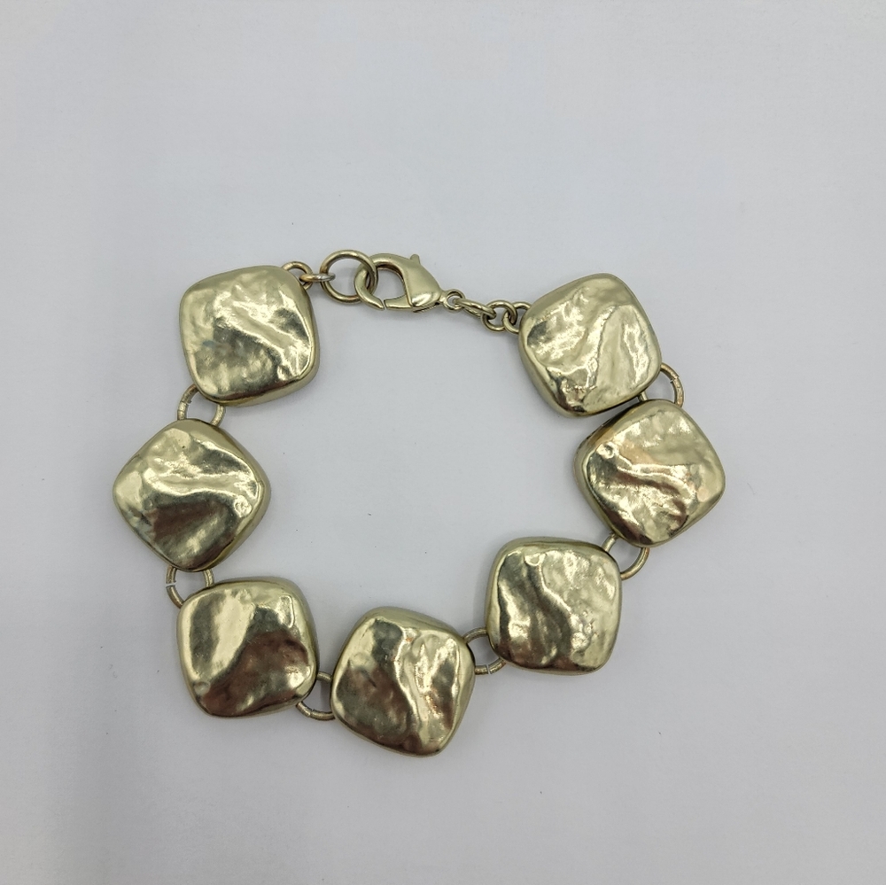 Liz Claiborne Gold Tone Square Link Brutalist Modernist Classic Bracelet Vtg 7"